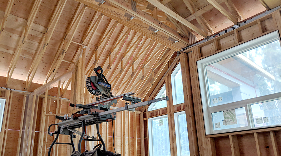 Table saw inside a home under construction